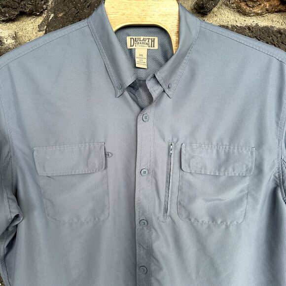 Duluth Trading Co Mens Blue S/S Button Down 3XL Shirt - Picture 2 of 8